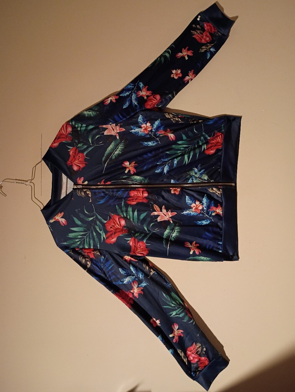 Navy Blue & Floral Design Lightweight Zipper Jacket.